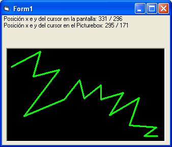 vista del formulario de ejemplo para dibujar las líneas en el picturebox conla función LineTo