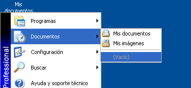 menu documentos recientes de windows