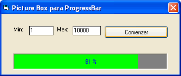 Vista del ejemplo en visual Basic para crear un Progressbar utilizando una clase
