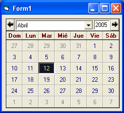 vista previa del calendario para usar en visual basic