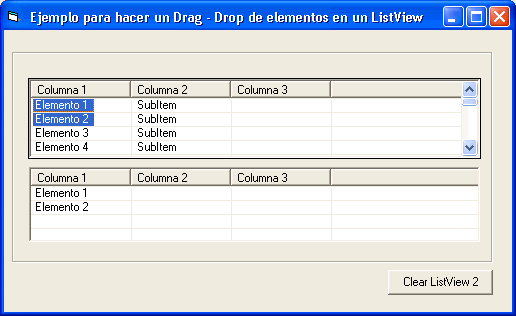Ejemplo de dragandDrop de items entre controles Listview
