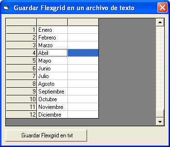 vista del formulario para poder exportar el flexgrid a un archivo de texto