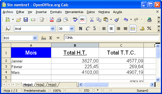 vista previa del programa Calc de openOffice.org