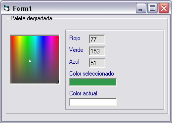 vista del formulario de ejemplo en vb para usar la paleta de colores