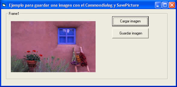 vista del ejemplo en visual basic para guardar una imagen con el commondialog y la función savepicture
