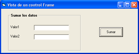 Vista previa de un control Frame de Visual Basic