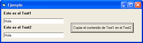 Vista previa del ejemplo para copiar el contenido de un textbox en otro TextBox