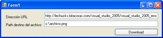 vista previa del formulario para descargar el archivo remoto usando el método downloadfile de vb.net
