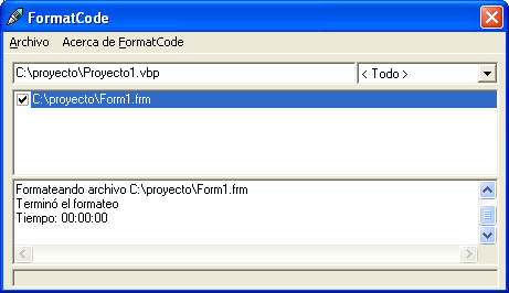 vista de la ventana de la utilidad para indentar el código