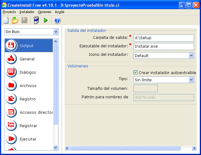 vista del programa Create Install para generar archivos de instalación
