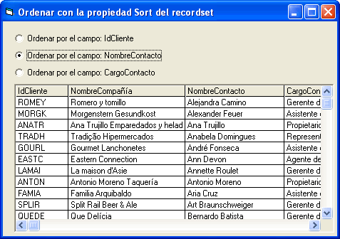 formularion con el Flexgrid y los datos ordenados usando Sort