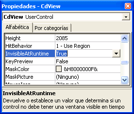 vista de la ventana de propiedades del control