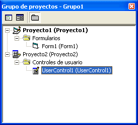 vista del grupo de proyectos  en la ventana de vb
