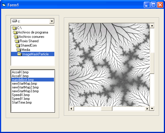 vista del control ocx con el gráfico y barras de scroll para desplazar la imagen